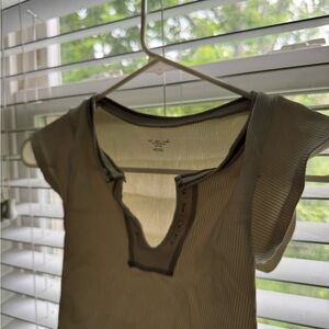 Urban Outfitters Green Polo Collar Blouse with Cut Out Cap Sleeves